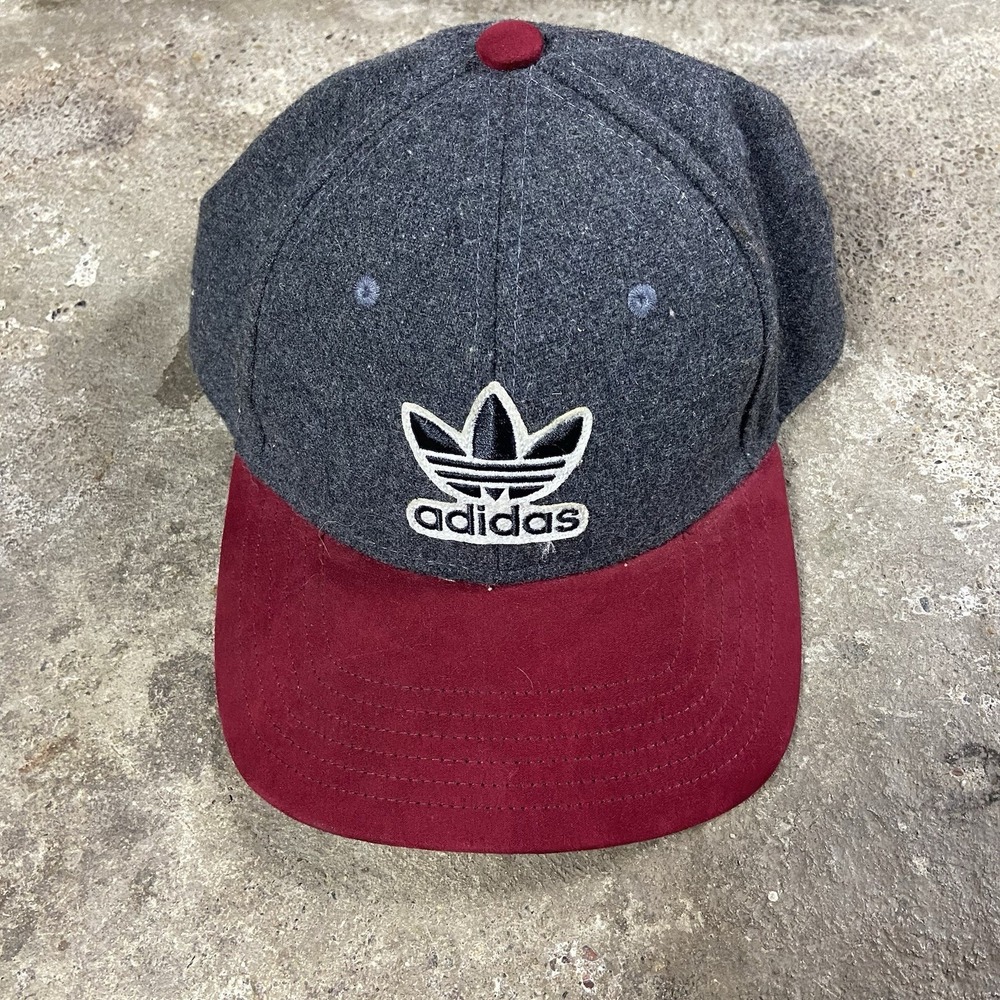 Vintage Y2K Adidas Cap Gray Red Strap Back Adjustable Embroidered‎ Logo Hat